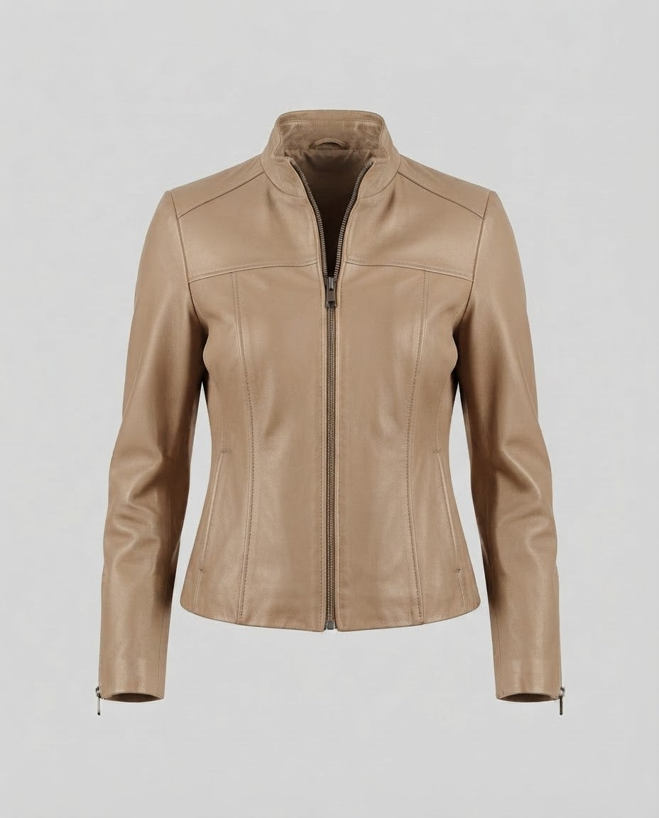 Ruby Leather Jacket - Beige